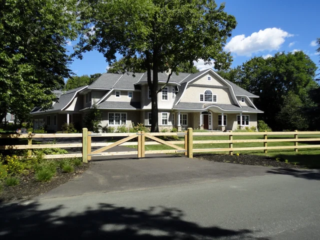 Cedar 3-Rail Board Fence & Driveway Gate in Bay Shore, New York