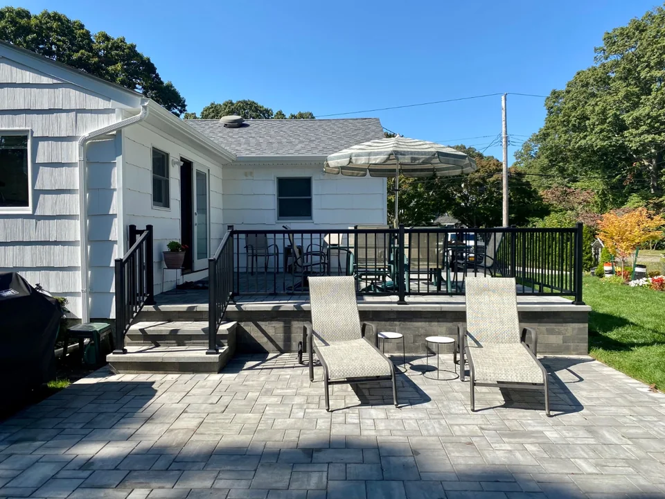 Black aluminum railing at the Bellport, New York home