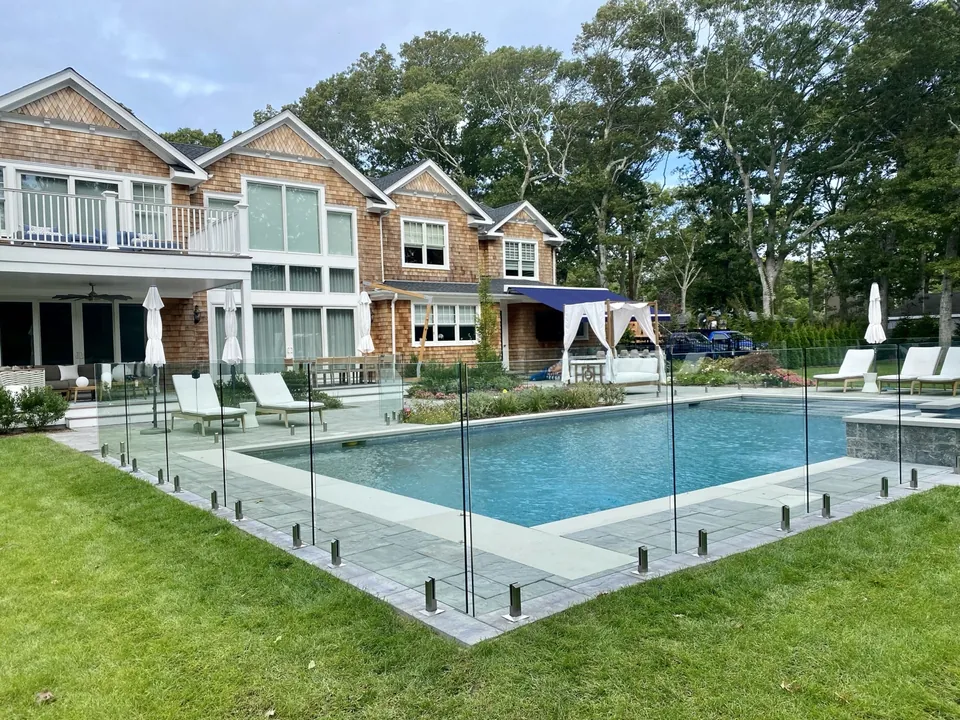 Frameless glass pool fence at a Remsenburg, New York home