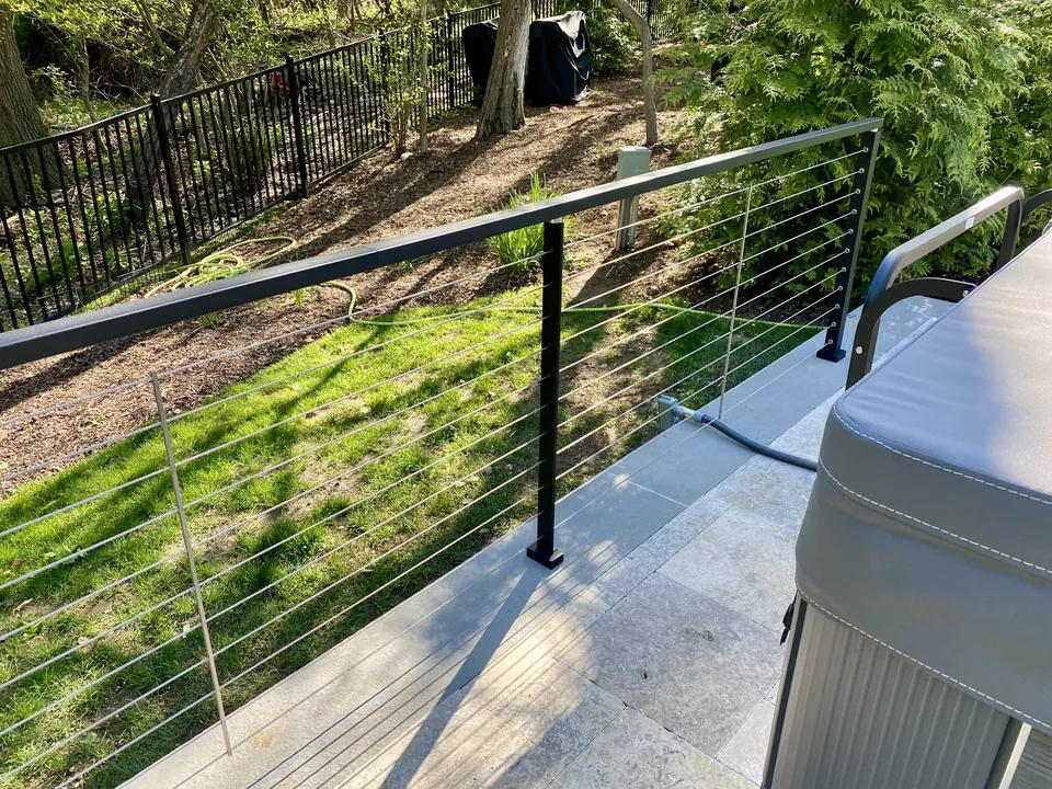 Cable spacing and tension at close range — the detail that decides whether a cable railing looks built or assembled